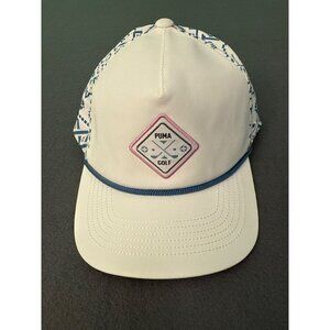 Puma Golf Adjustable Snapback Hat With Geometric Pattern White & Blue OSFA